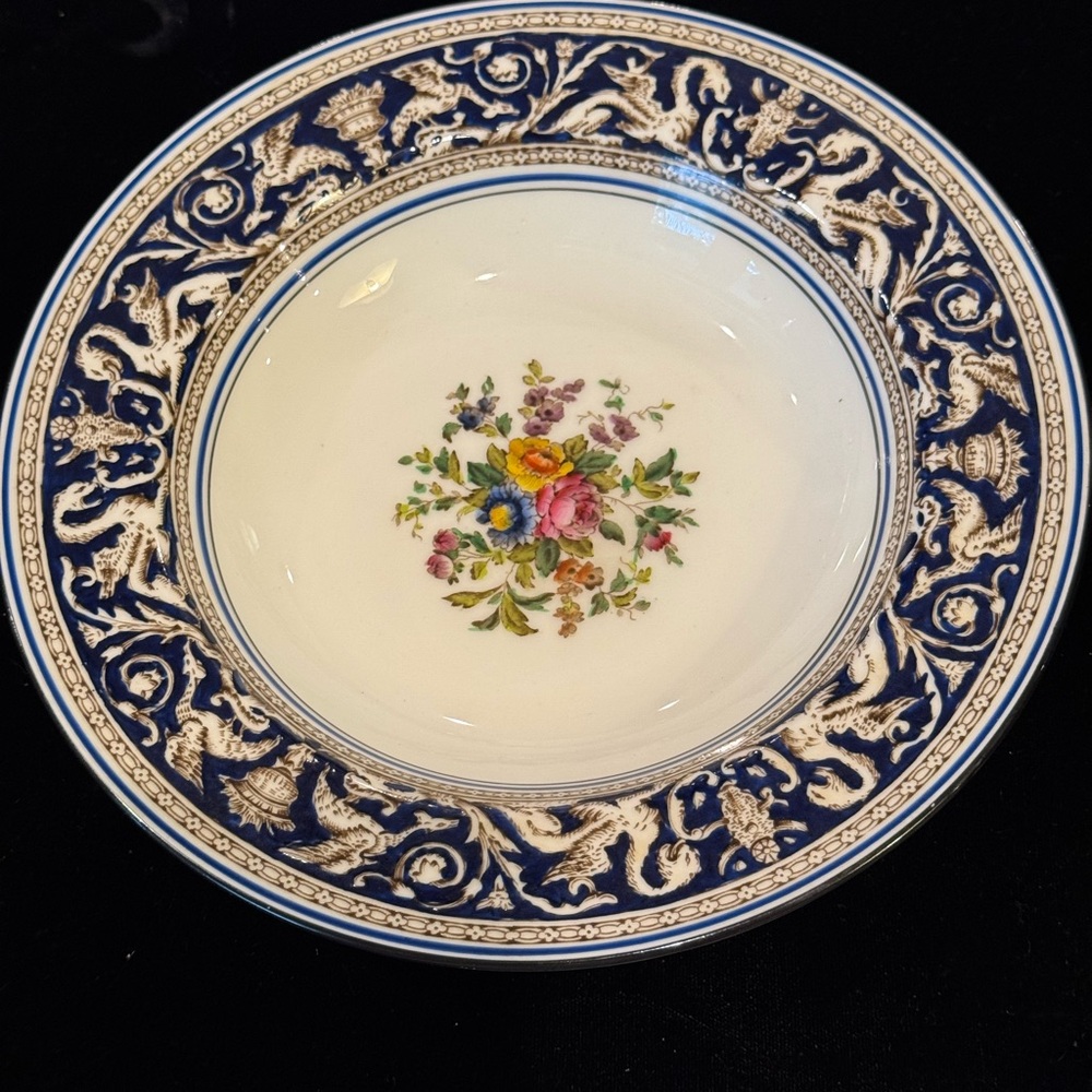Wedgwood Dark Blue Florentine Pattern with Floral Design Made in England
